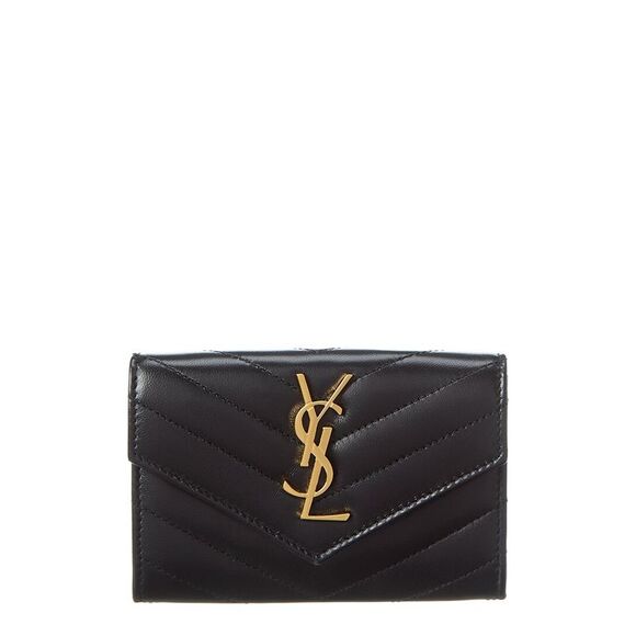 Saint Laurent Small Matelasse Leather Envelope Wallet, Black - Picture 1 of 5